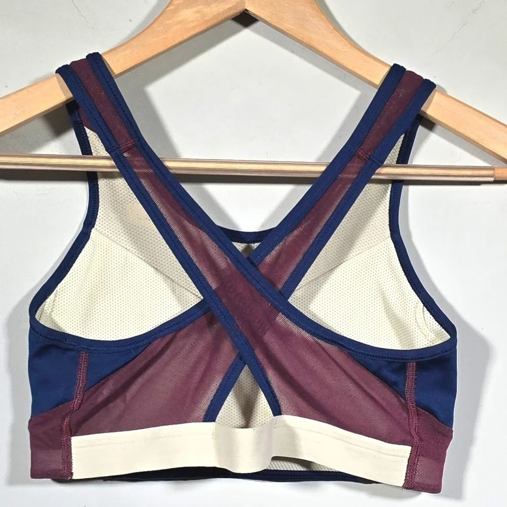 Nike Dri-FIT Swoosh Sports Bra Size M Blue Burgundy White Racerback‎ Athletic